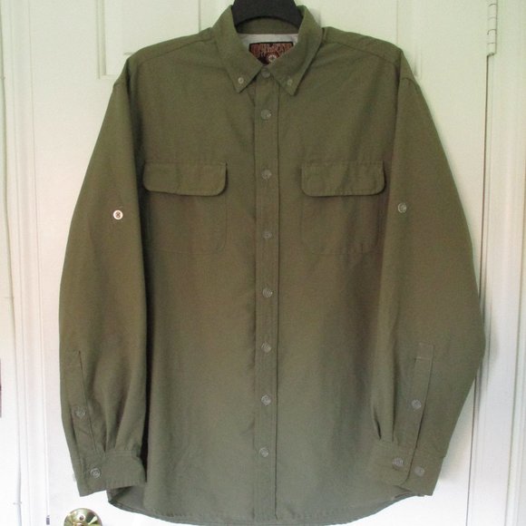 Duluth Trading Mens L/S Khaki Green Button Down Vented Work Shirt NWOT - Size LT - Picture 2 of 2